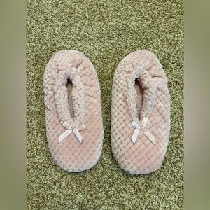 Pink Plush Slipper Socks with Grip Soles Ballet Style Cozy House Slippers